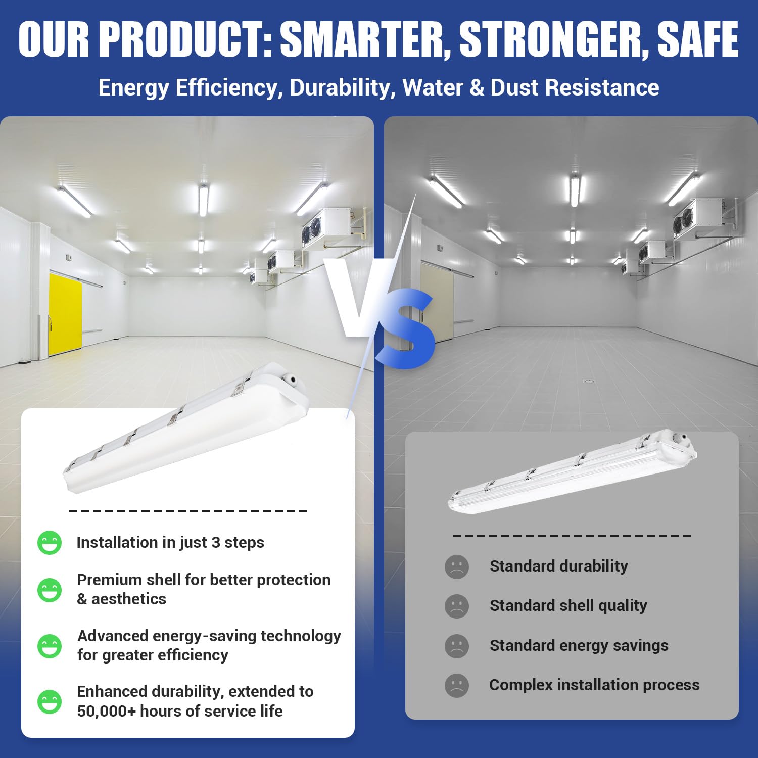 SLAclite 4ft LED vapor-tight light, energy-efficient 7800 lm output.