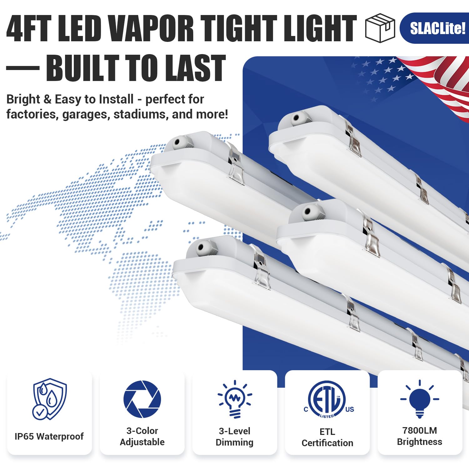 SLAclite 4ft LED vapor-tight light, side profile, compact and sealed.