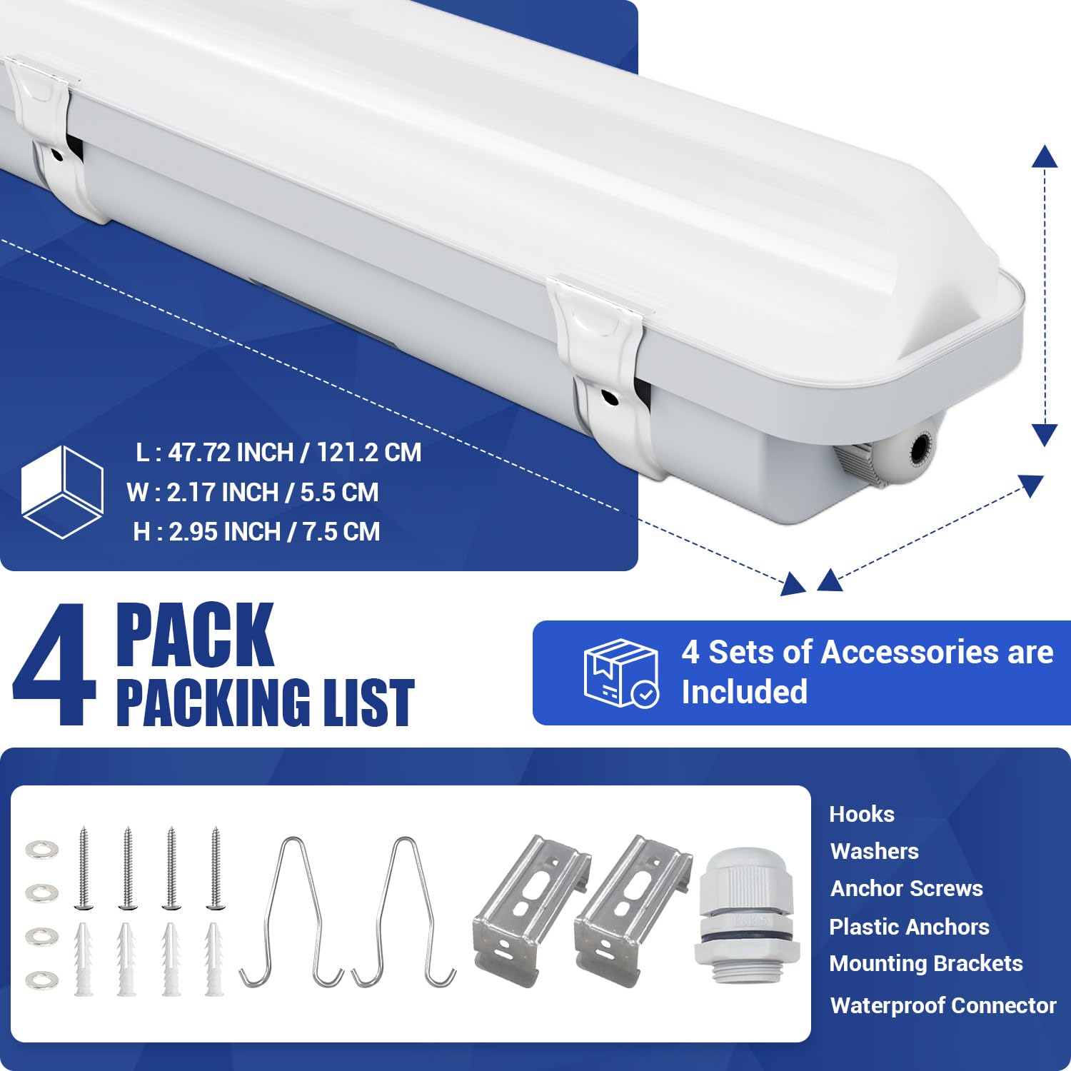 SLAclite 4ft LED vapor-tight light, quick-connect cable gland for easy setup.