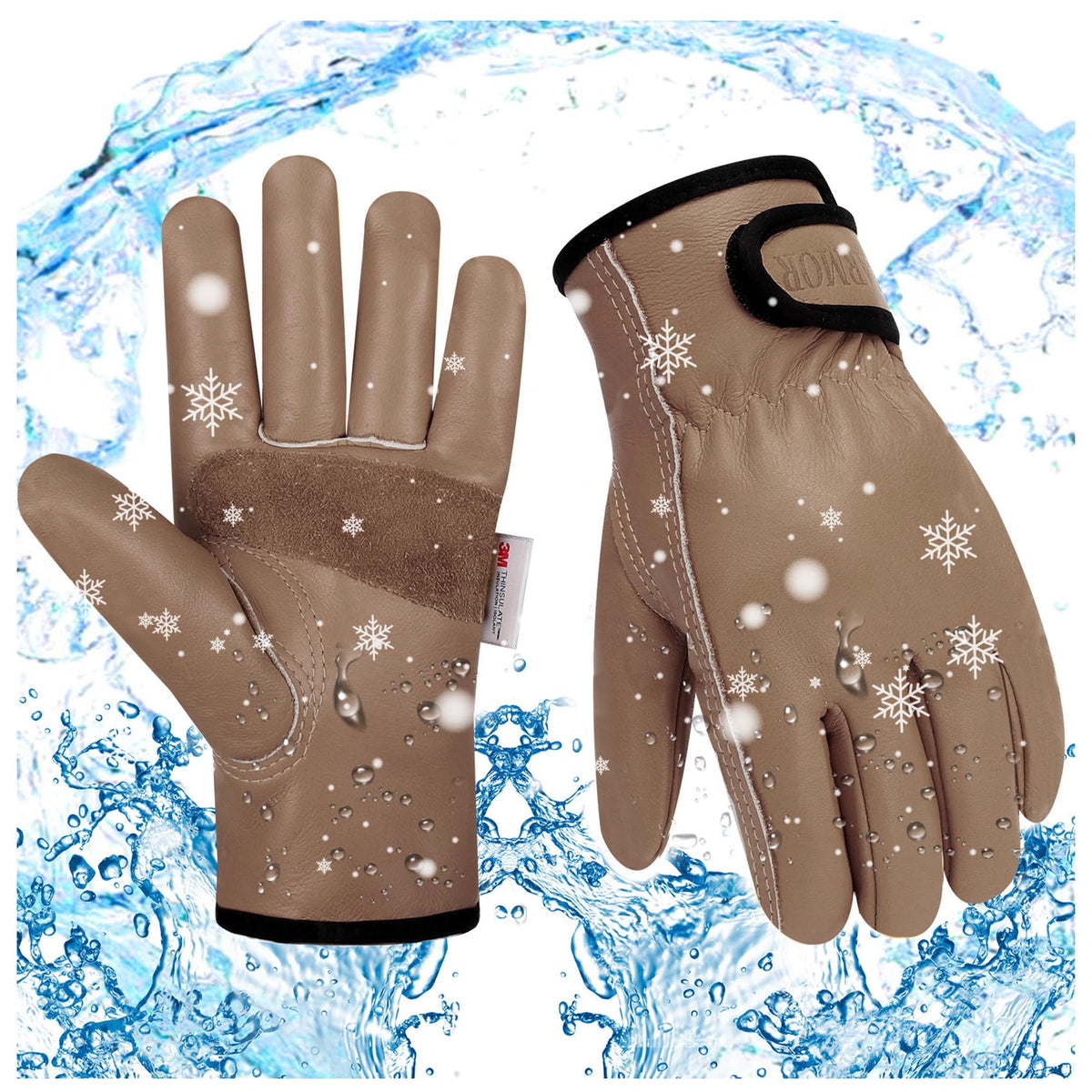 SLARMOR men's winter leather work gloves with cowhide outer for rugged outdoor tasks.