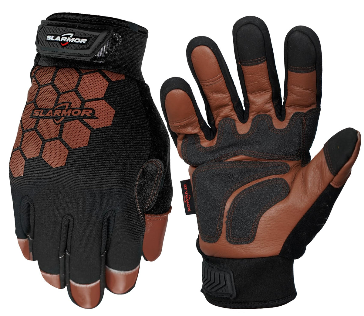 SLARMOR winter work gloves with brown waterproof exterior protect hands in wet job conditions.