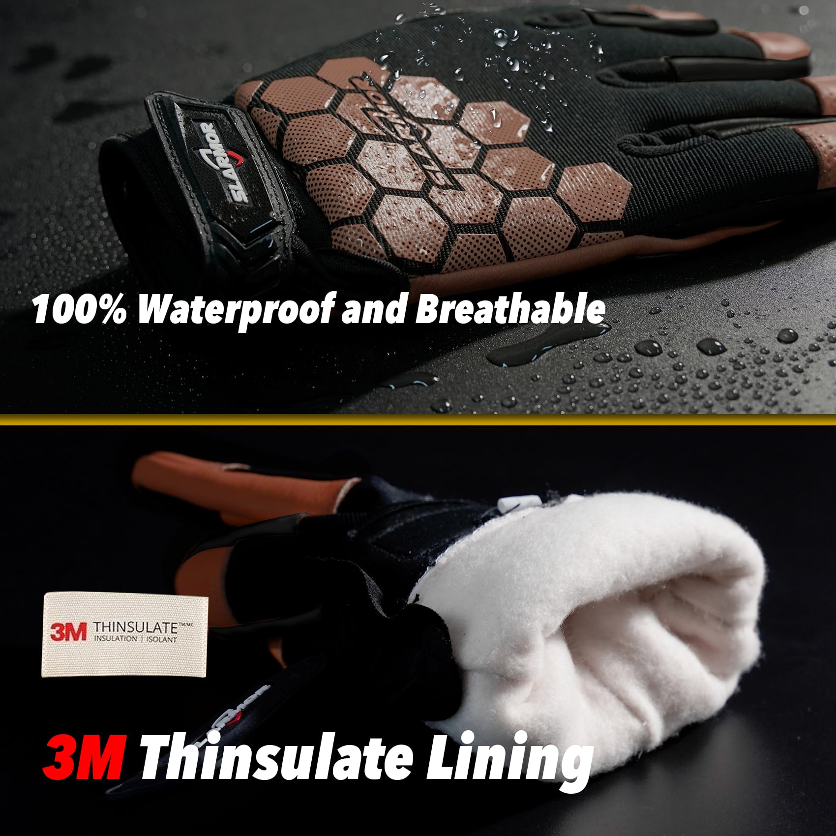 SLARMOR gloves feature cowhide palm for durability in heavy duty work.