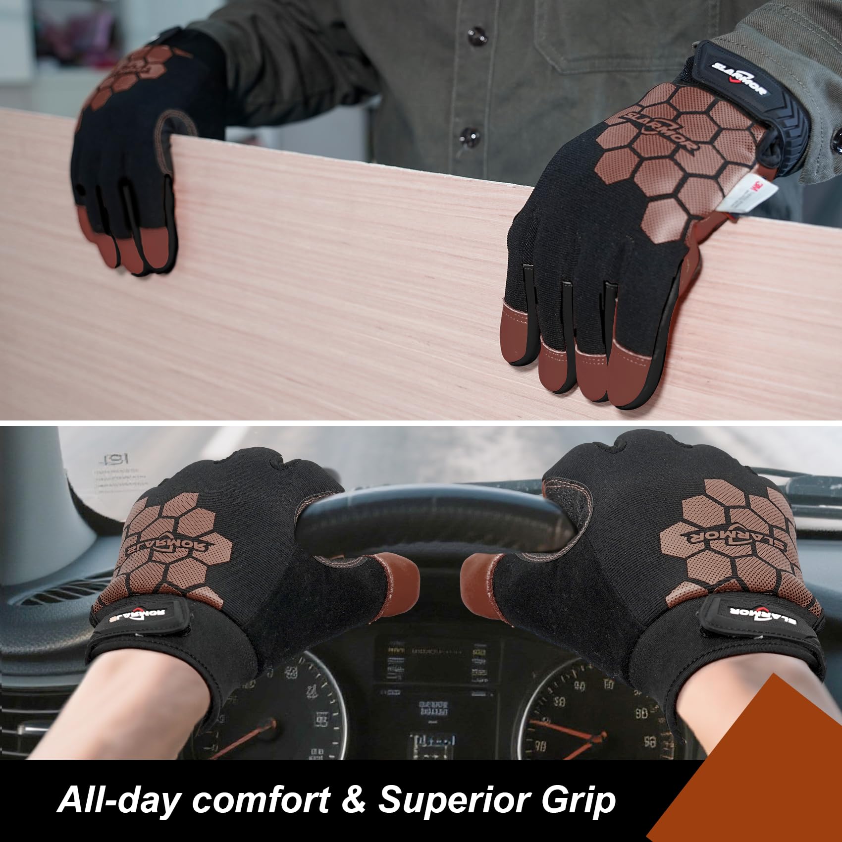 SLARMOR gloves reinforced palm patches improve grip and longevity.