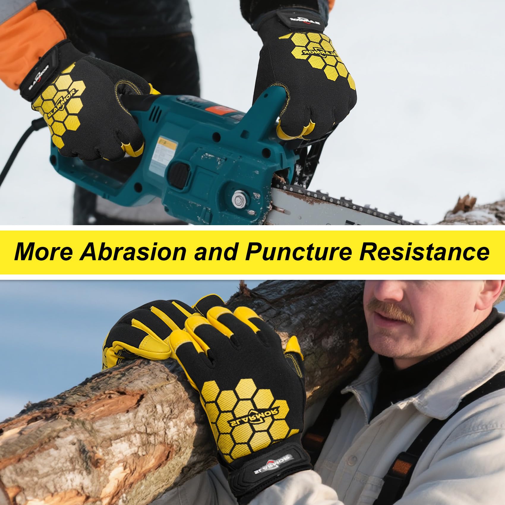 SLARMOR yellow visibility gloves for outdoor winter work