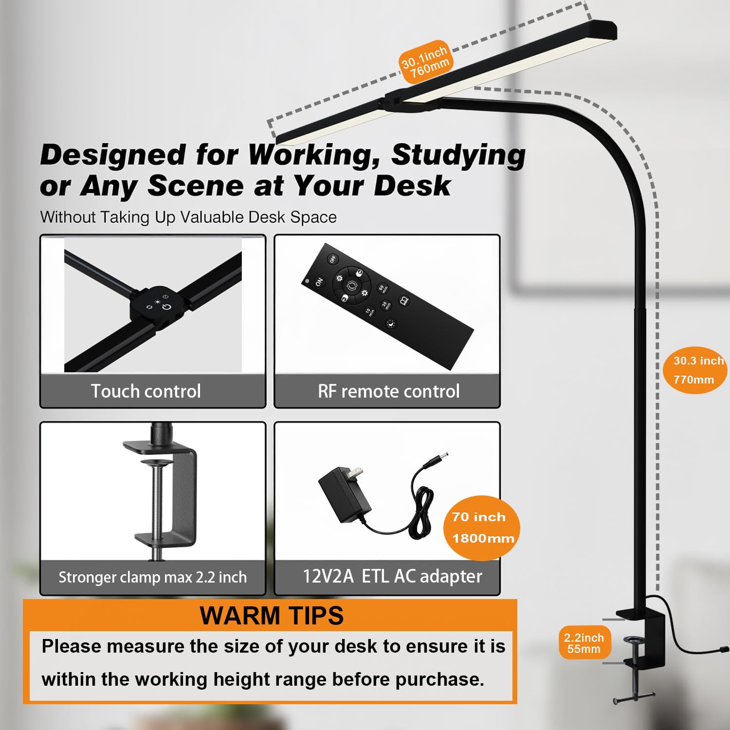 SLDRZN LED Desk Lamp dual-head design provides wider light coverage for larger desks.