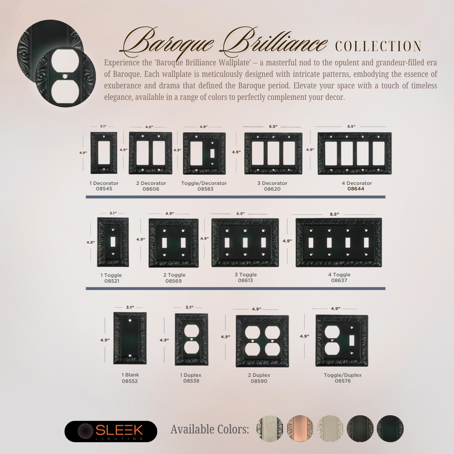 SLEEKLIGHTING beveled edge design wall plate; glossy finish resists yellowing and cleans easily.