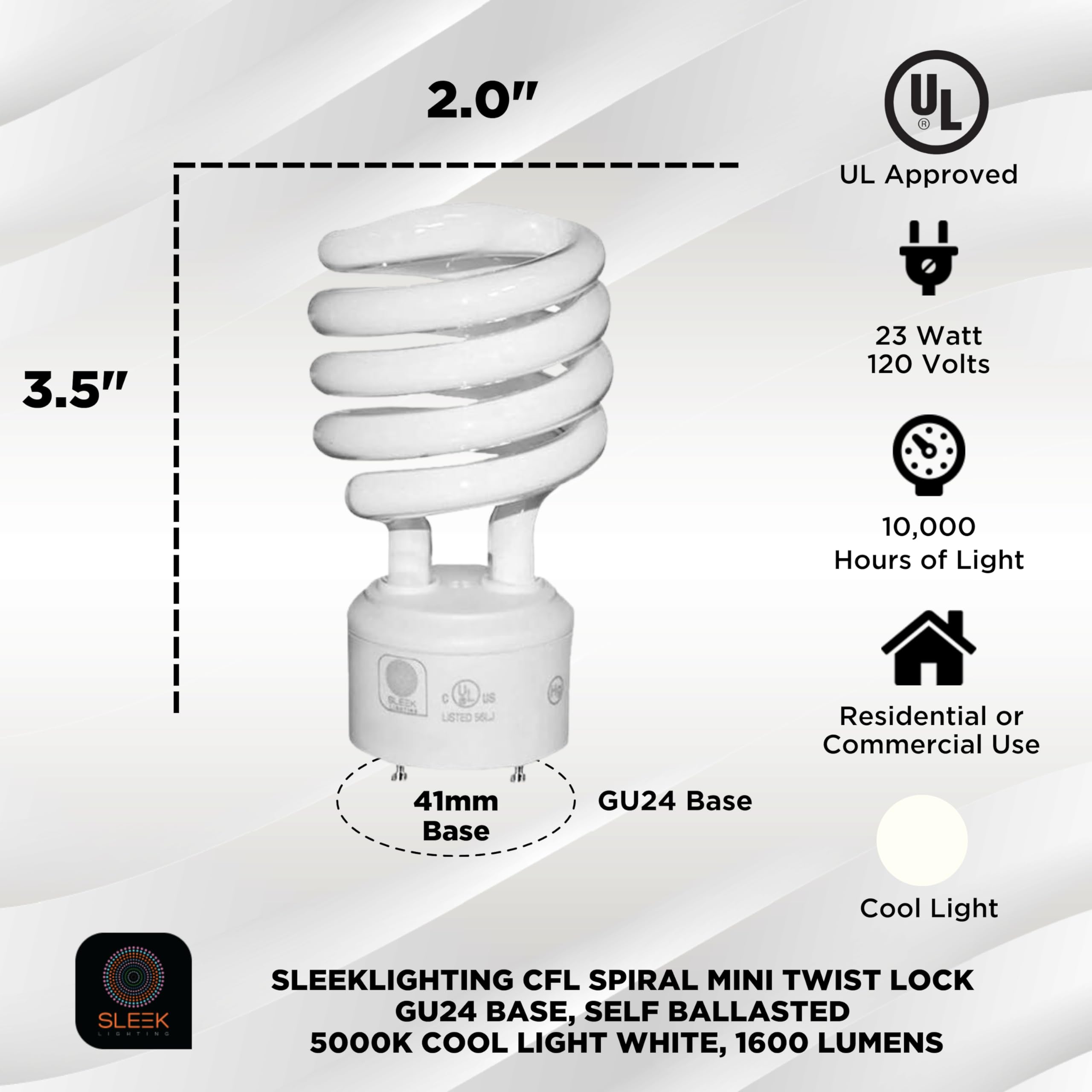 SLEEKLIGHTING 23W CFL bulb shows compact base and quick twist-lock fit