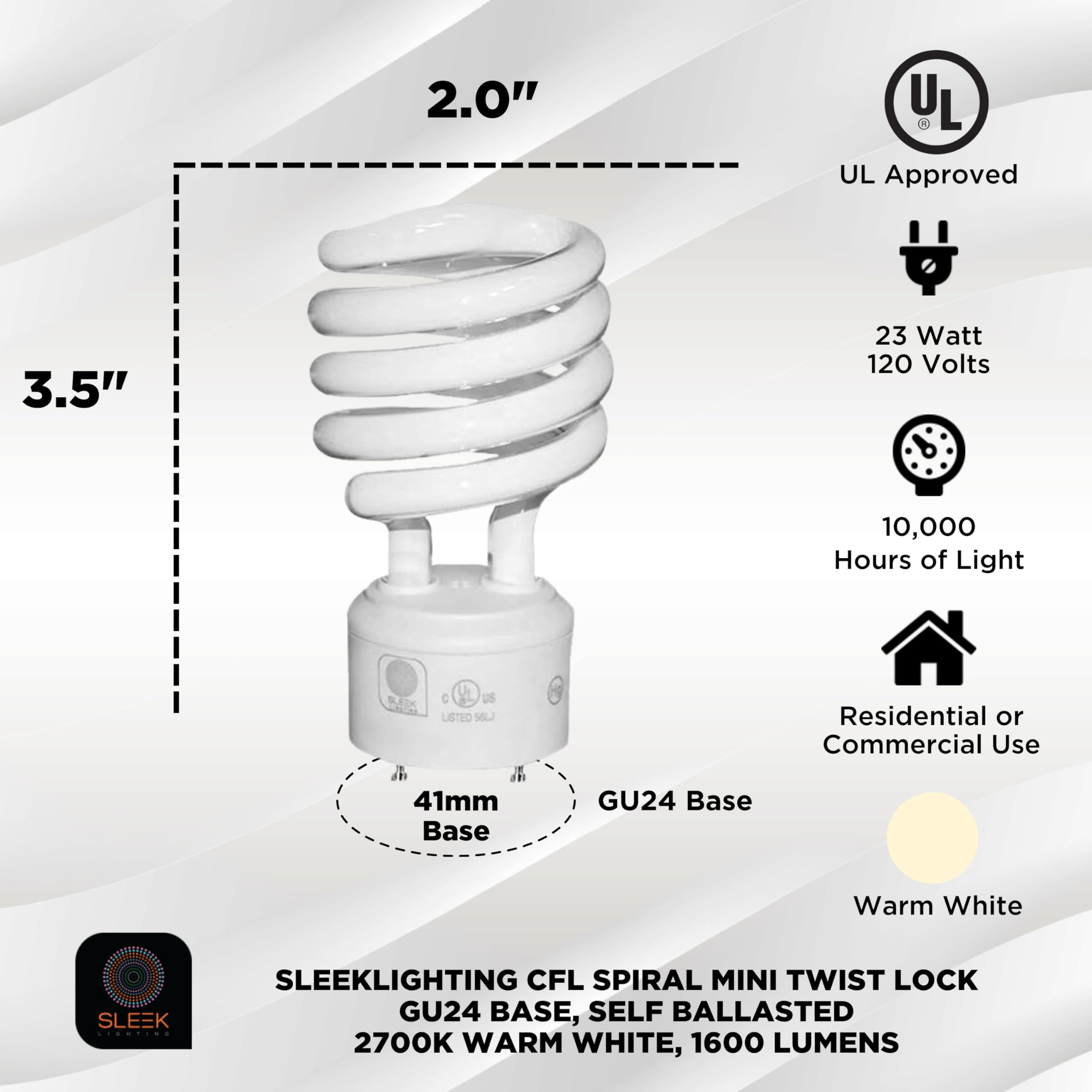 Close-up of GU24 twist-lock base on a SLEEKLIGHTING bulb.