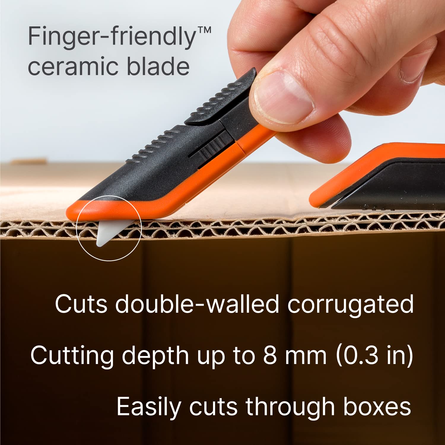 Slice half-inch blade protrusion enables precise cuts on boxes