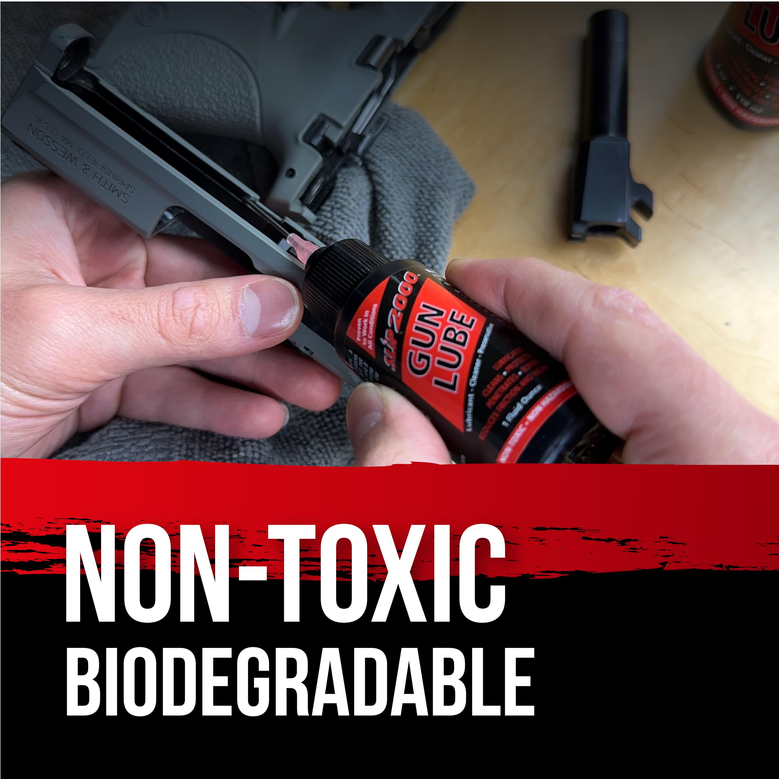 Slip 2000 Gun Lube all-conditions performance for hot, dusty, cold environments.