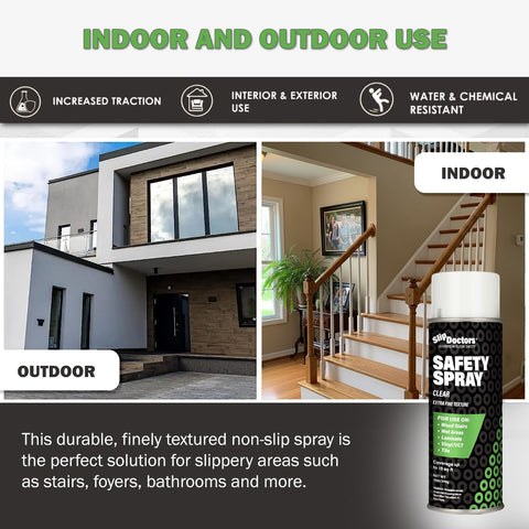 SlipDoctors Safety Spray used on vinyl, laminate, and tile surfaces for grip.
