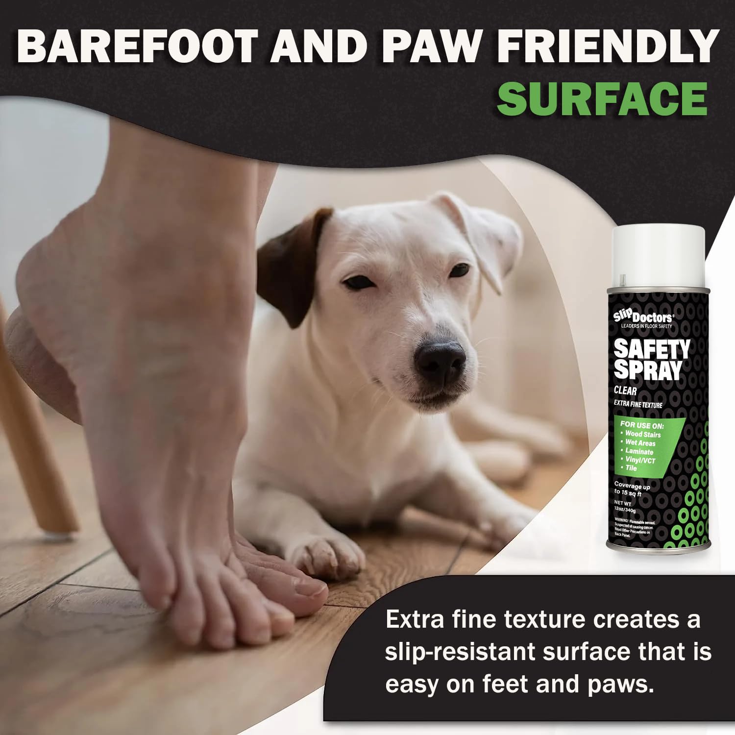 SlipDoctors Safety Spray applied to wood stairs for enhanced traction.
