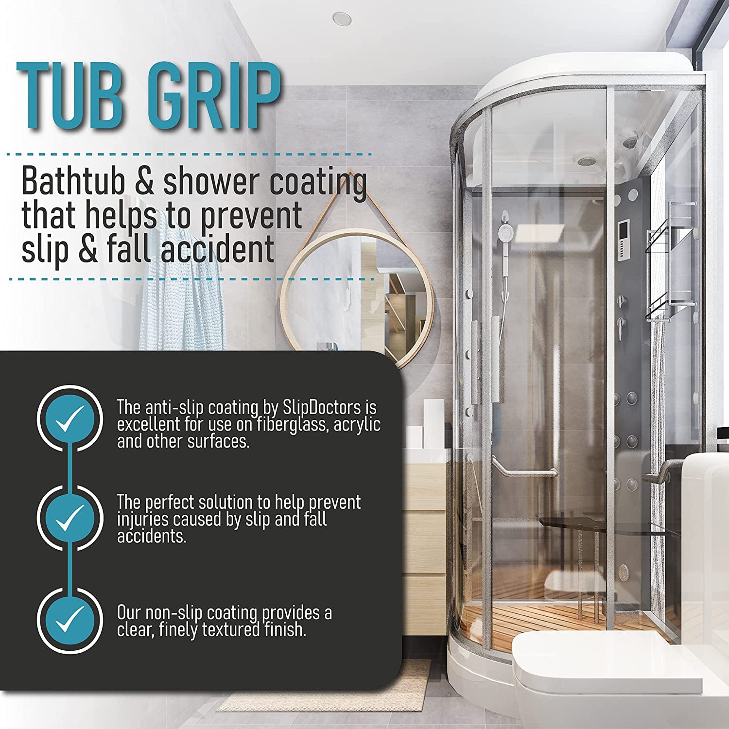SlipDoctors Tub Grip suitable for fiberglass and acrylic surfaces.