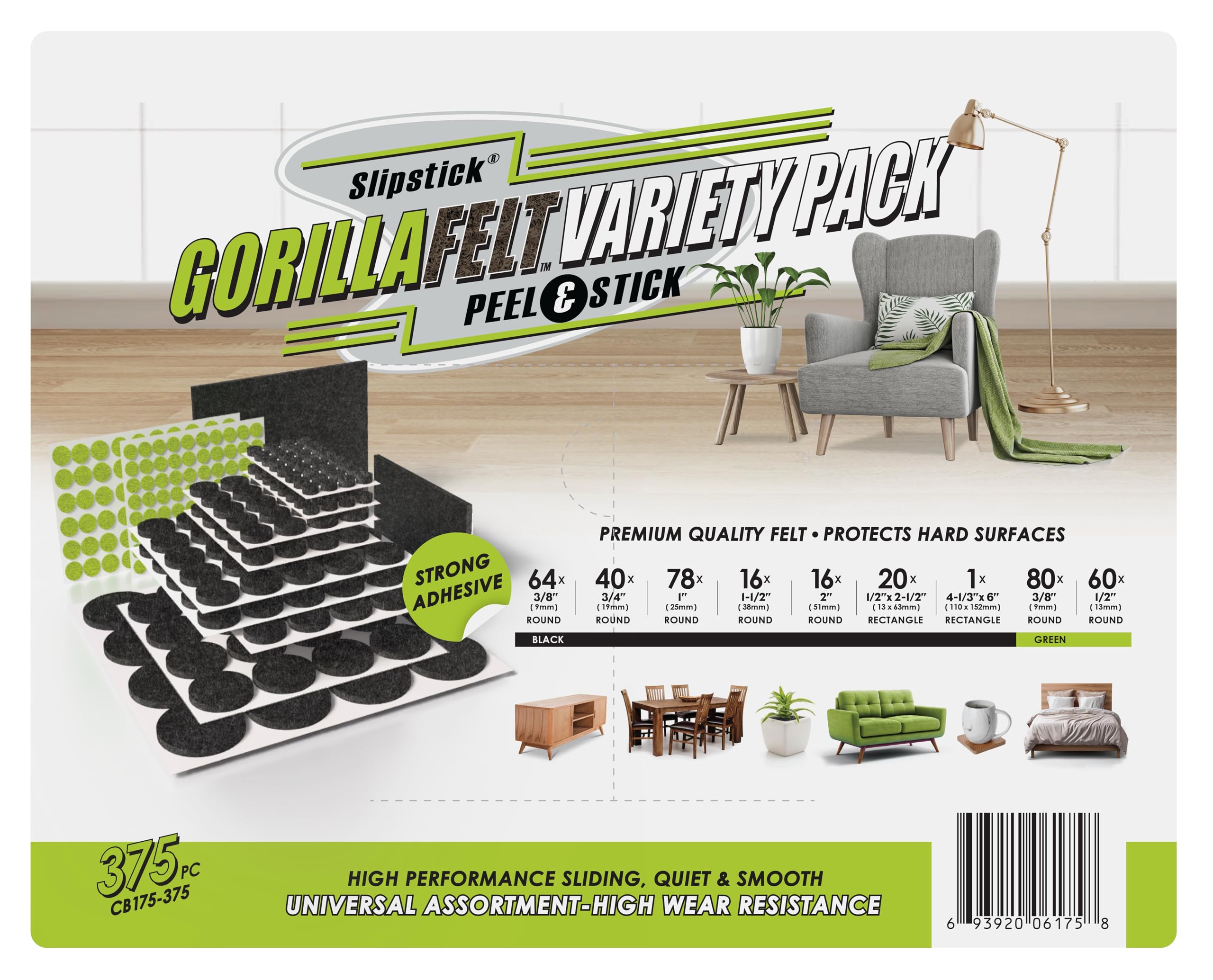 Slipstick Gorilla felt pad 4-1/3x6-inch rectangle guards wide furniture bases.