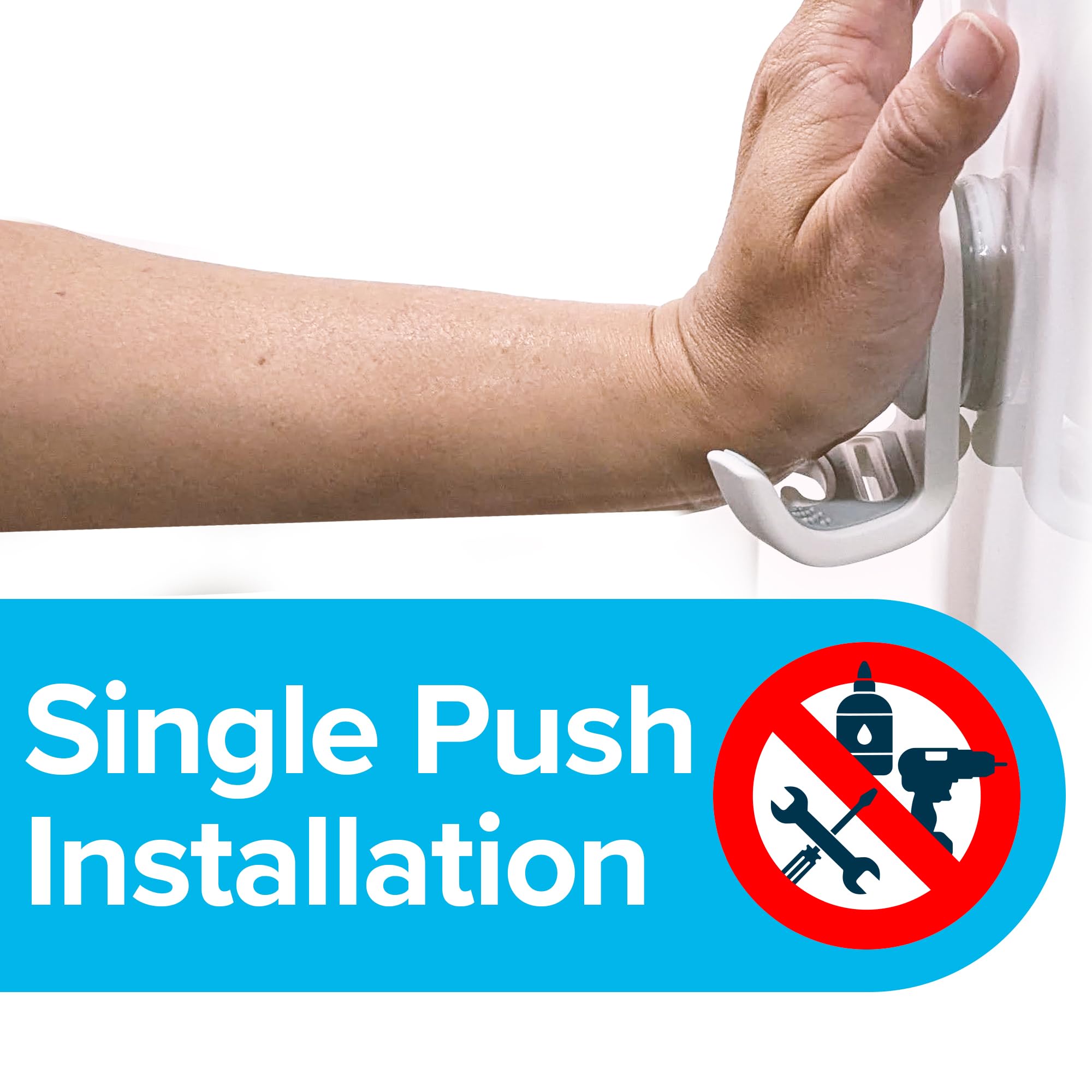 SlipX Solutions Shower wall mount shown on glass surface.