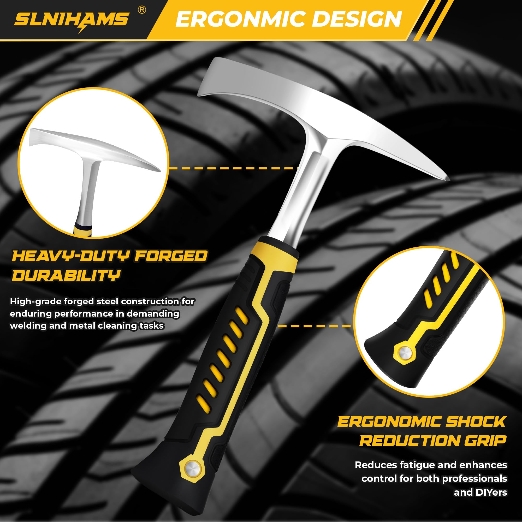 SLNIHAMS chipping hammer anti-slip handle aids precision while wearing gloves