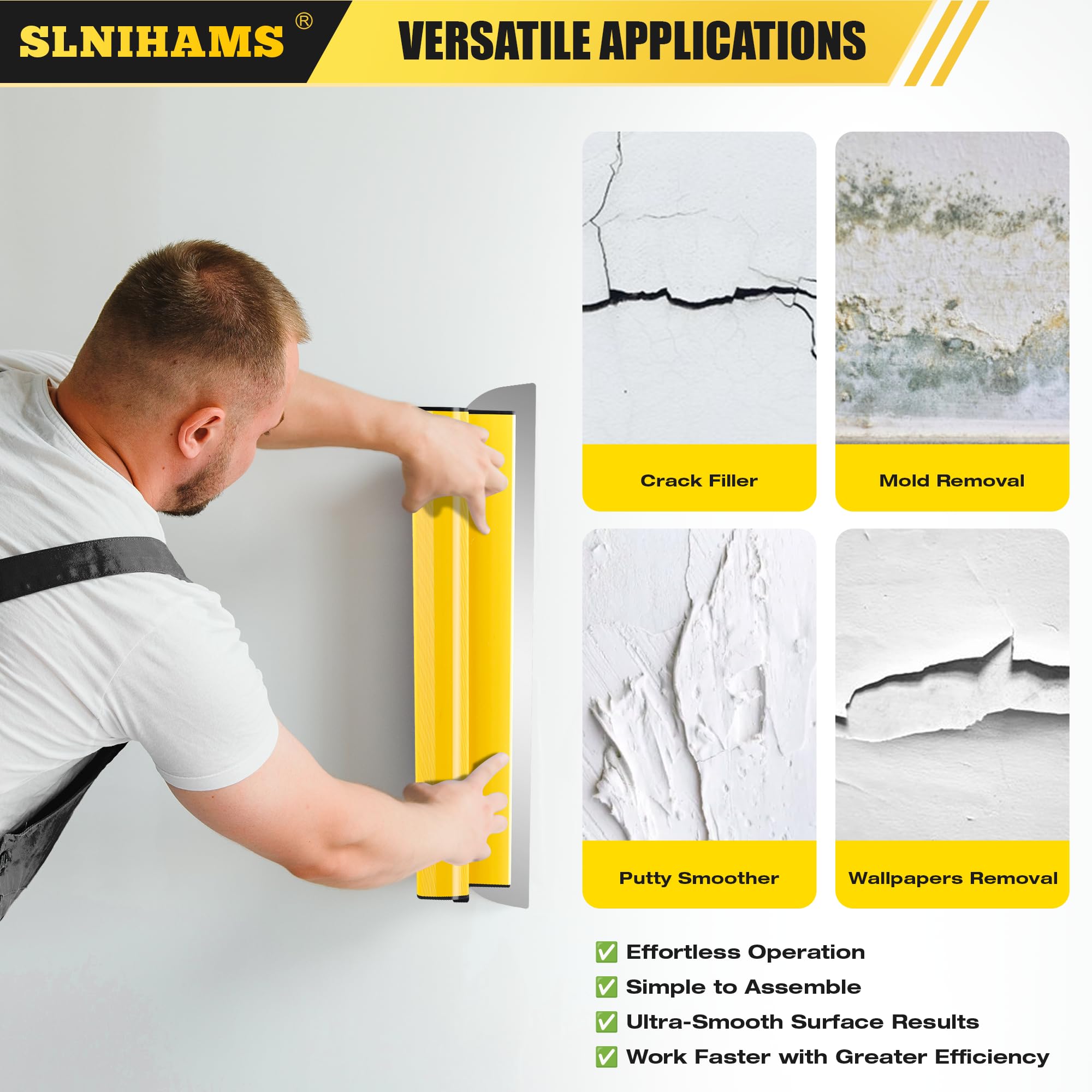 SLNIHAMS drywall skim blade 80cm reach enables high-ceiling work