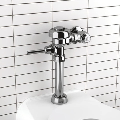 Cast wall flange with set screw enables stable Sloan Regal 111 installation.