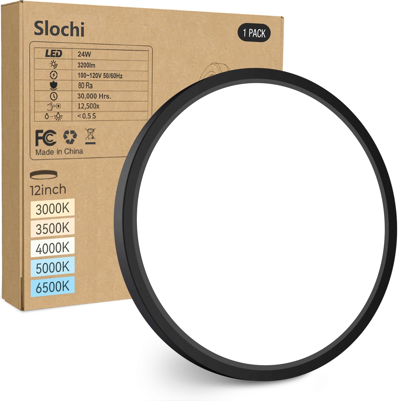 Slochi 12in flush mount ceiling light front view for a sleek bedroom ambiance