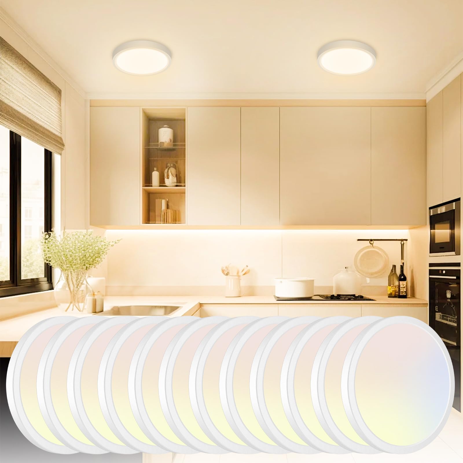 Slochi 12-pack round LED flush mount light fixture for bright living spaces with energy efficiency