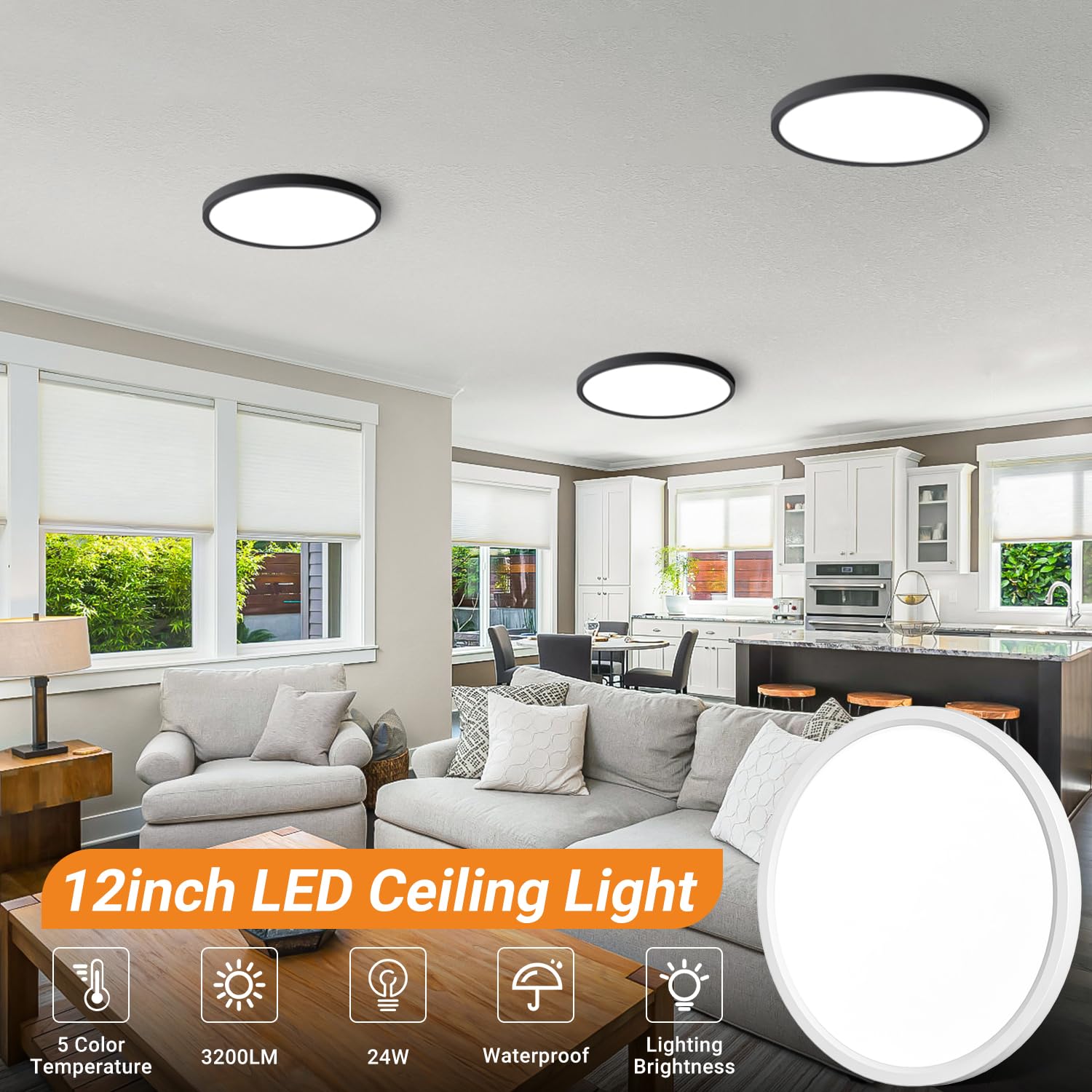 Slochi 3200lm slim ceiling light angled shot for bright kitchen lighting
