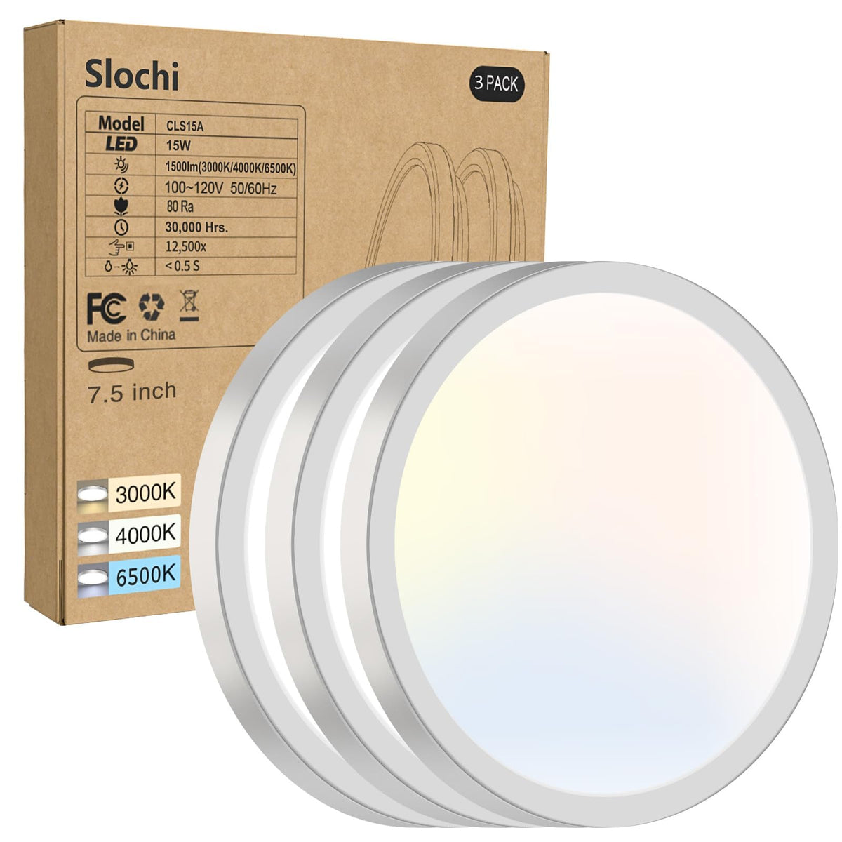 slochi ultra-thin round ceiling light in a sleek bathroom flush mount