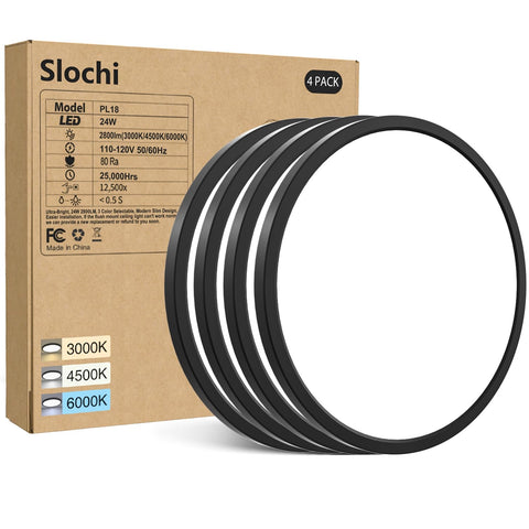 Slochi 4-pack LED flush mount in black provides bright, energy-efficient daylight for living spaces.