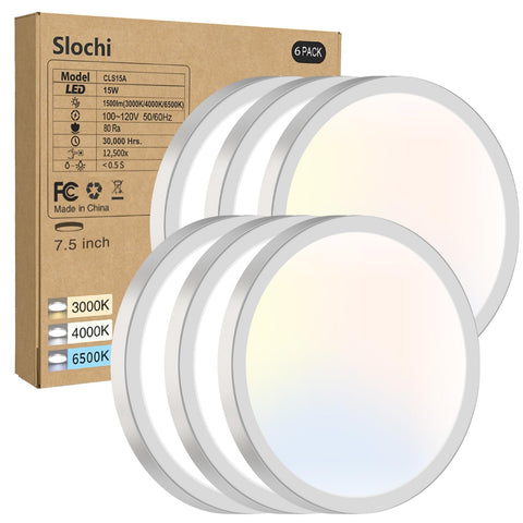 Slochi 6Pack closeup of flush mount light, bright, even illumination for comfortable spaces