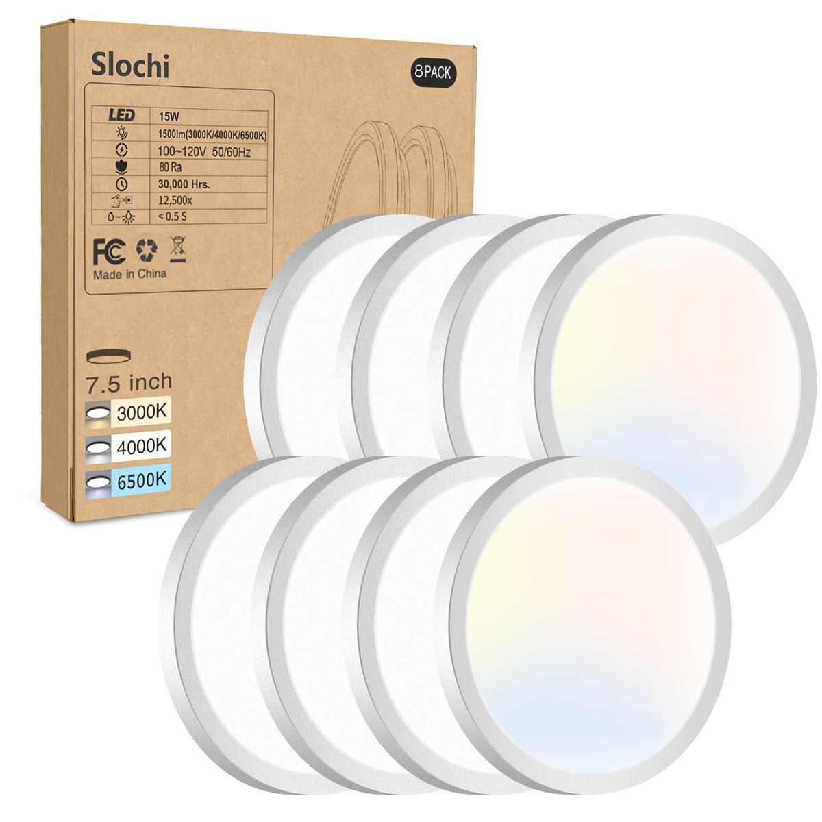 Slochi 8PACK LED flush mount ceiling light installed on ceiling delivering bright 1500lm coverage.