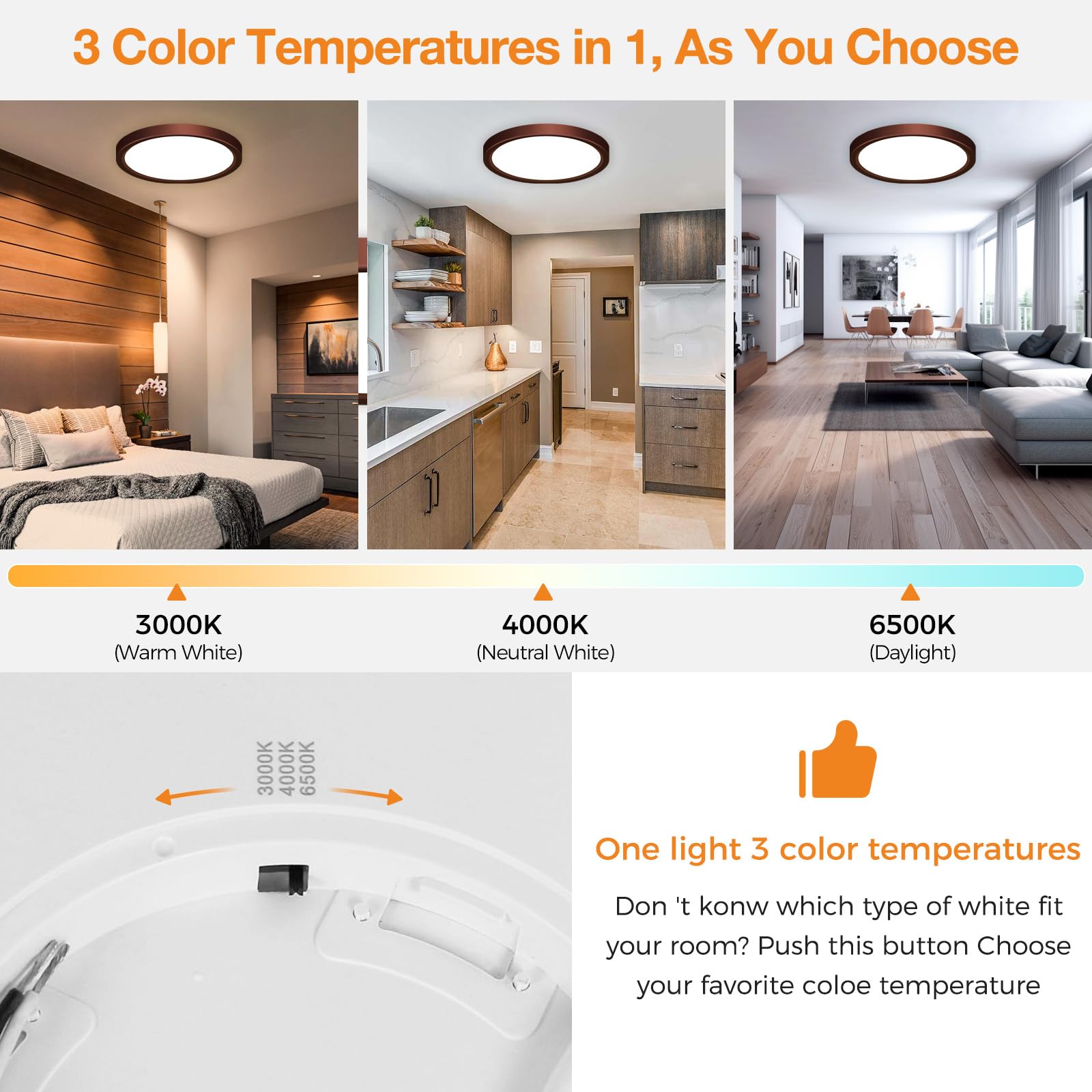 Slochi flush mount light offers 3200 lumens for bright, even coverage in kitchens and rooms.