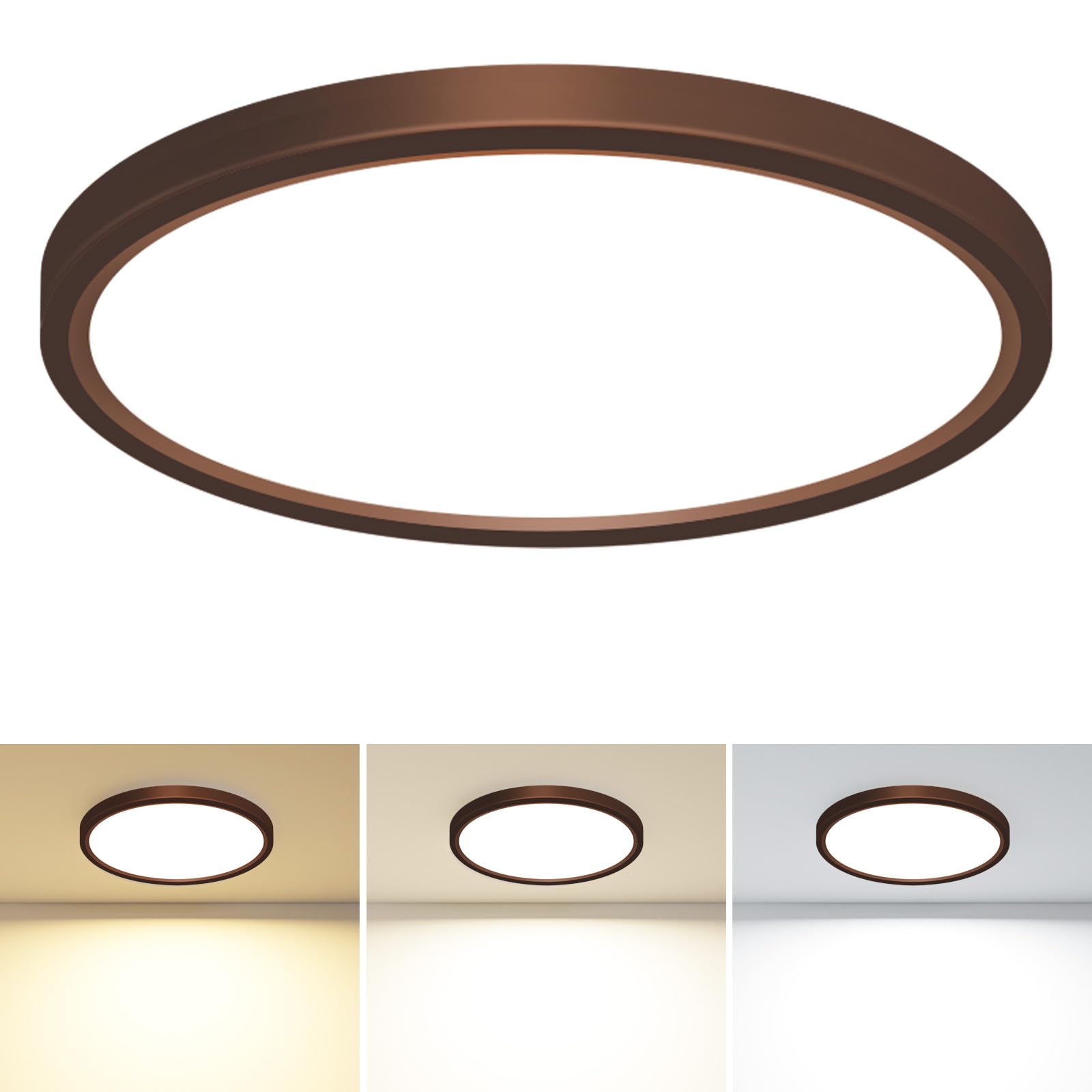 Slochi LED flush mount light in oil-rubbed bronze delivers energy efficient 24W brightness for living spaces.