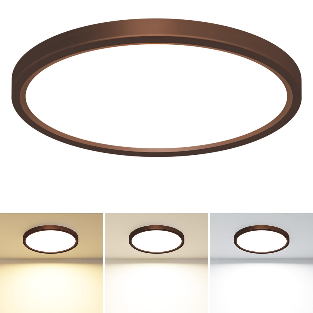 Slochi LED flush mount light in oil-rubbed bronze delivers energy efficient 24W brightness for living spaces.