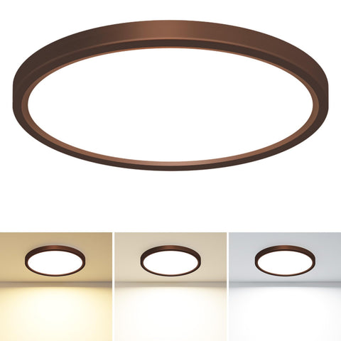Slochi LED flush mount light in oil-rubbed bronze delivers energy efficient 24W brightness for living spaces.