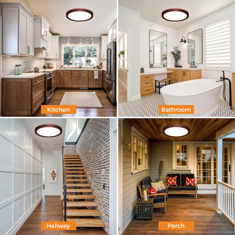 Slochi flush mount light suitable for kitchen, bathroom, and laundry areas.
