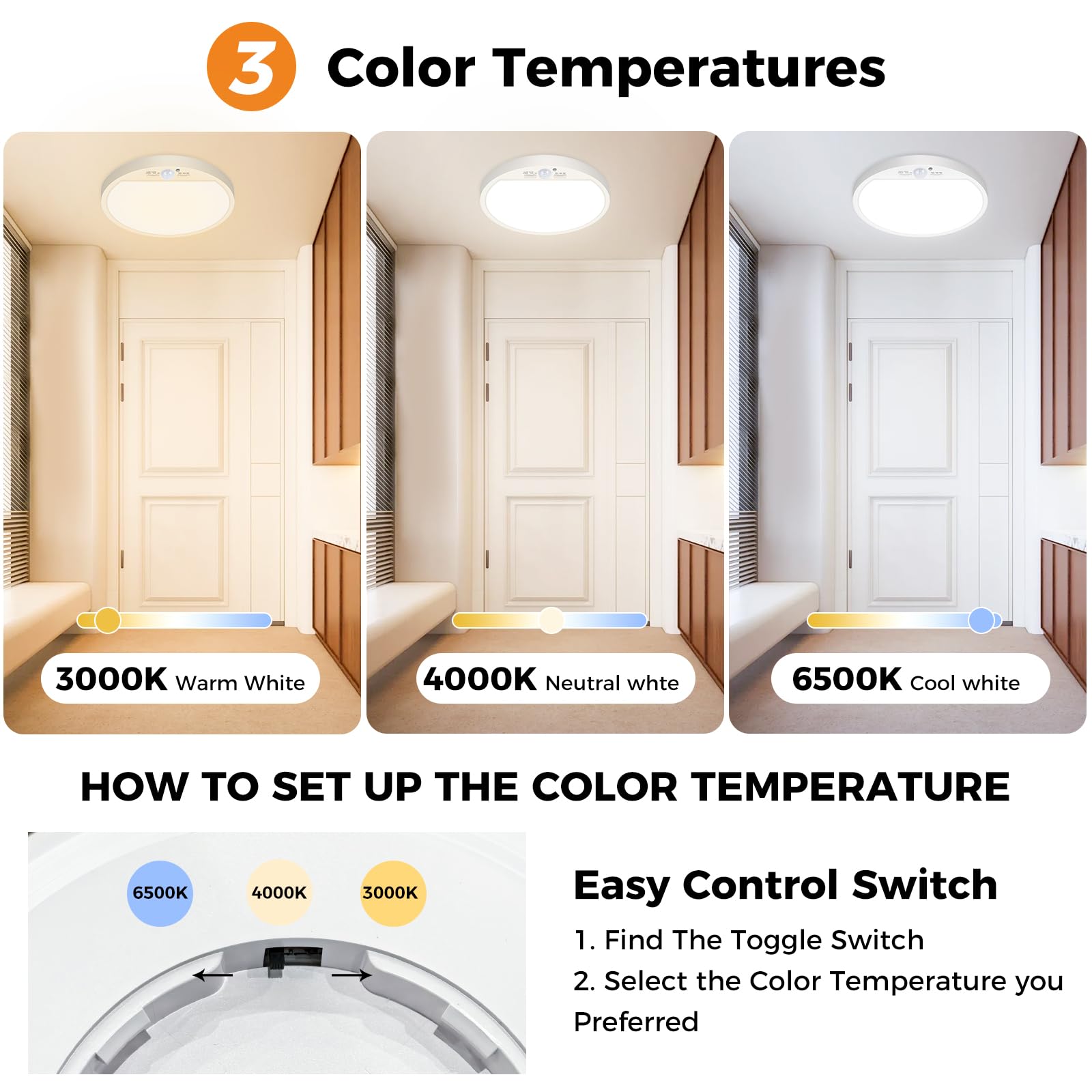 slochi LED light shows 3000K/4000K/6500K warmth and coolness for accurate colors