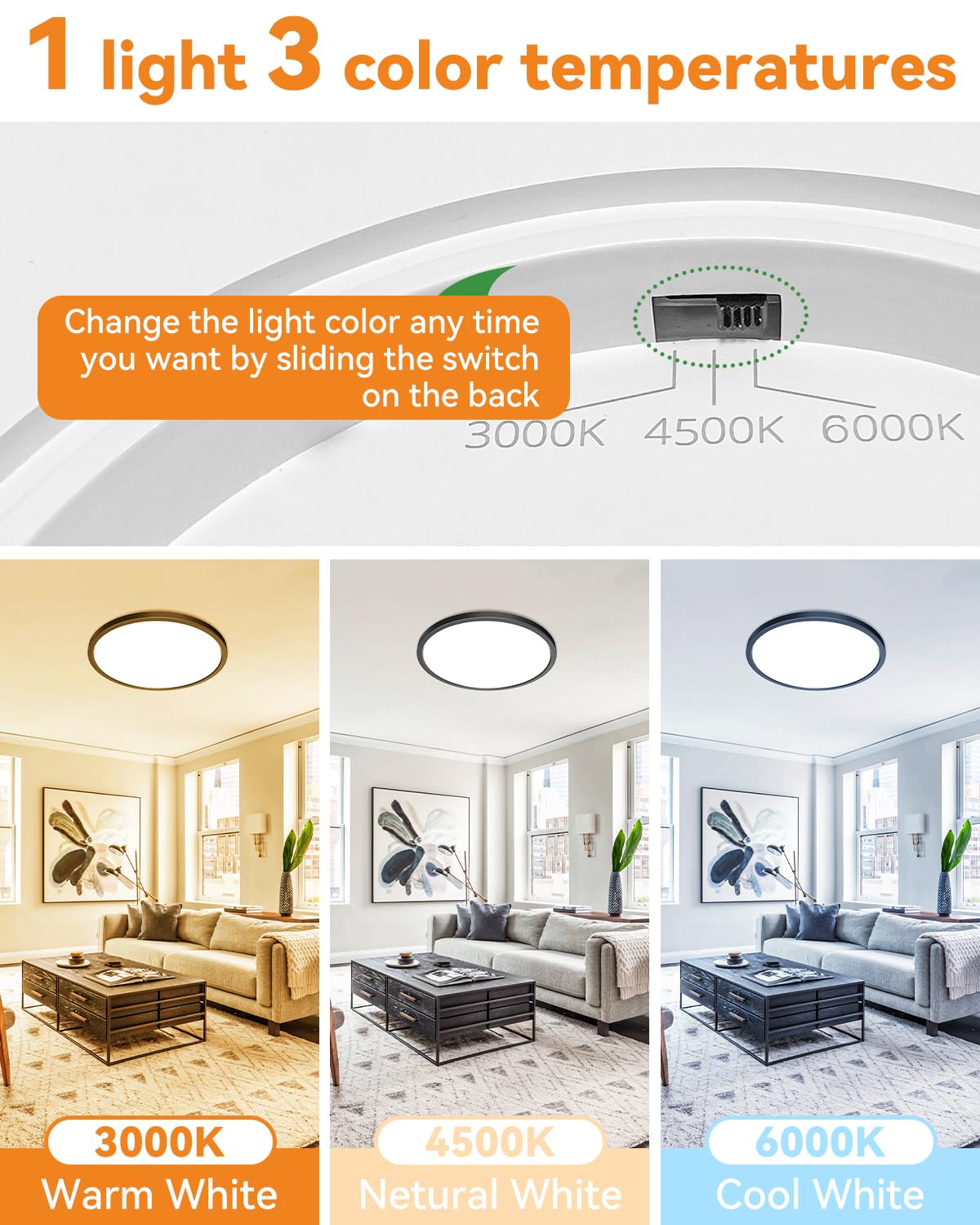 Slochi ultra-slim design LED flush mount fits tight ceilings with bright daylight.