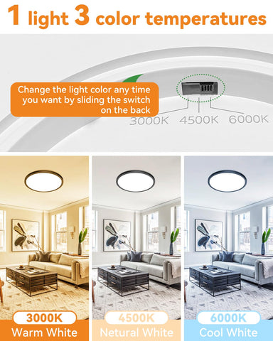 Slochi ultra-slim design LED flush mount fits tight ceilings with bright daylight.