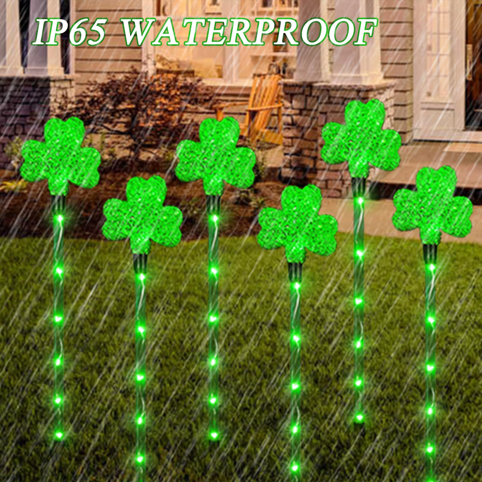 SLTTXNTT IP65 weatherproof shamrock lights endure rain and wind.