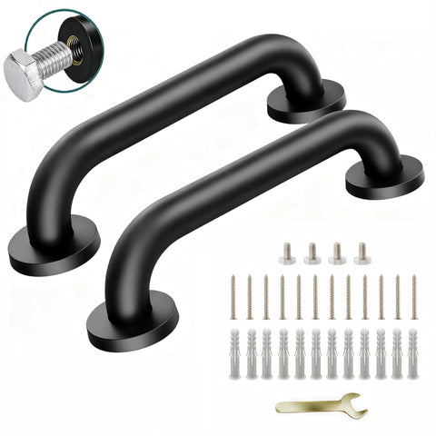 SLYLINRY 12-inch black stainless steel handrail mounted on wall for steady support.