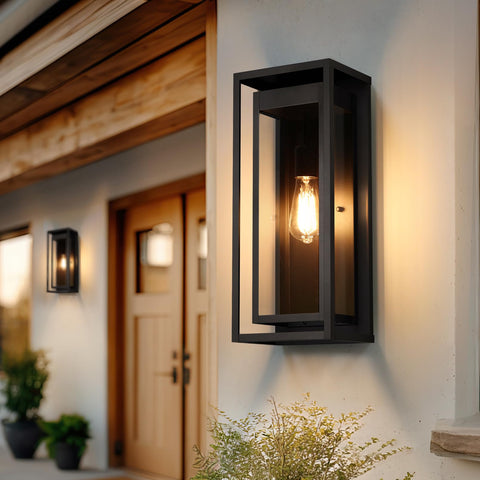 Slypadan 19-inch outdoor wall light, side-angle view showing open-bottom bulb access for maintenance.