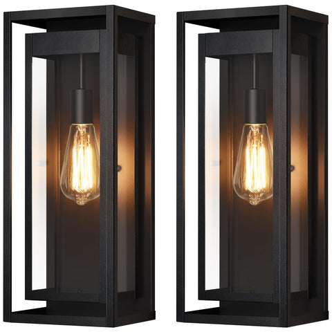 Slypadan 19-inch outdoor wall light, front view with clear glass shade enhances curb appeal.