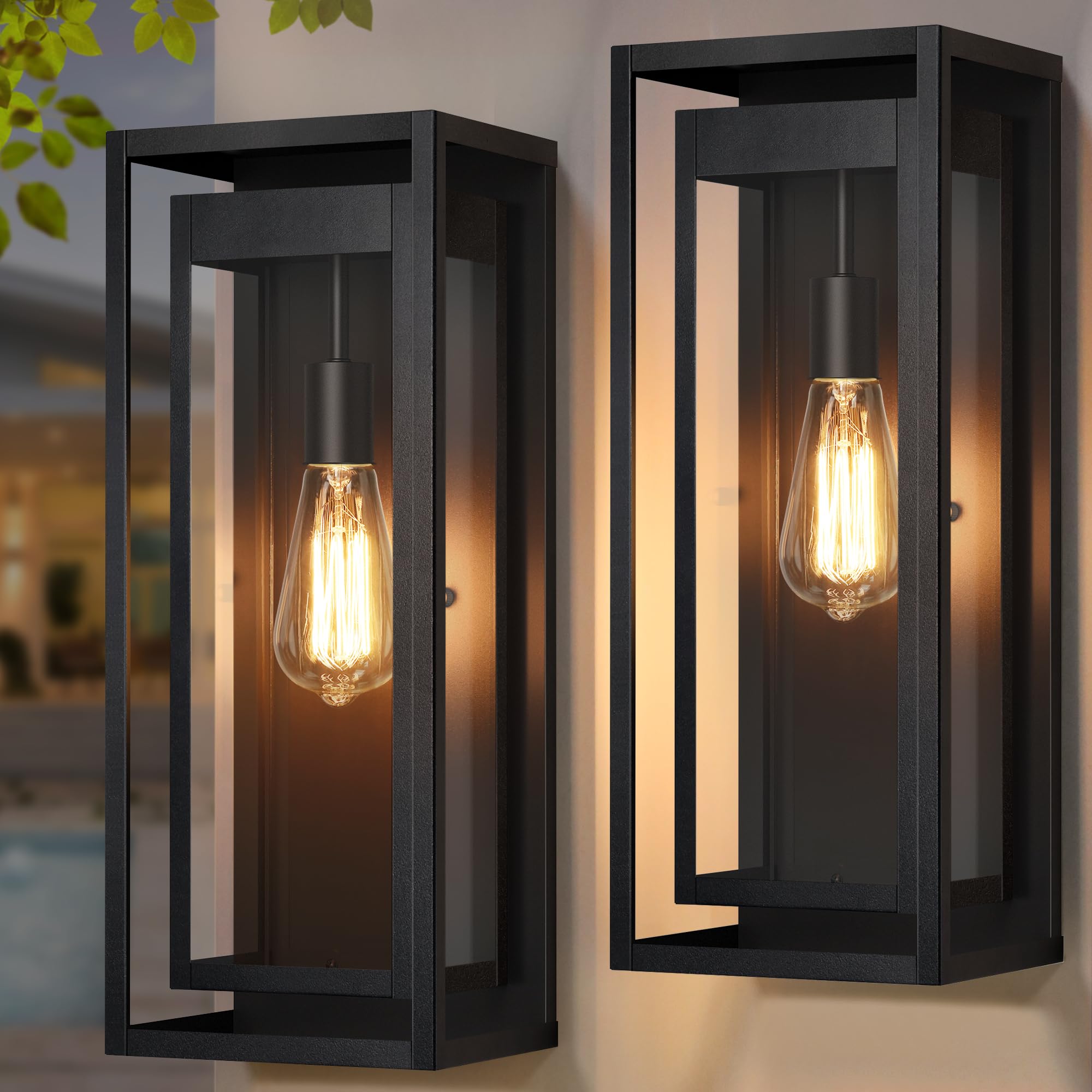Slypadan garage entry light, matte black with clear glass shade.