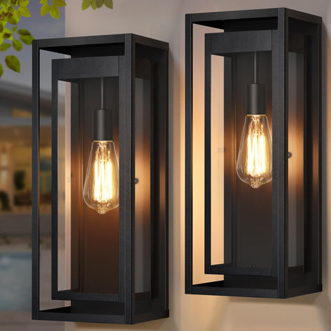 Slypadan garage entry light, matte black with clear glass shade.