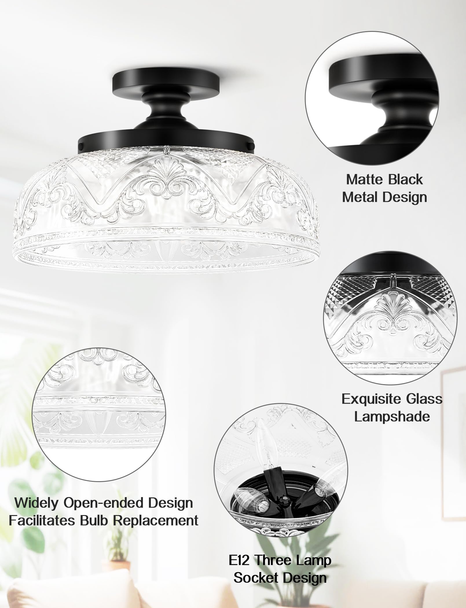 Slypadan large 12 inch ceiling light provides wide area illumination