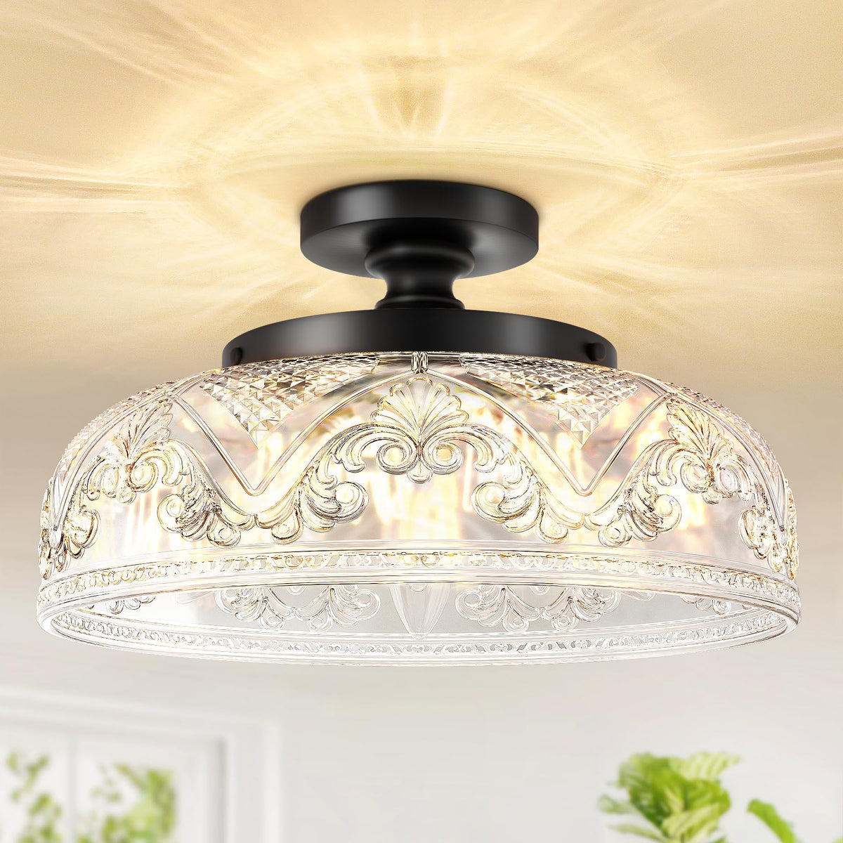 Slypadan semi flush 12in black ceiling light enhances dining rooms with striking silhouette
