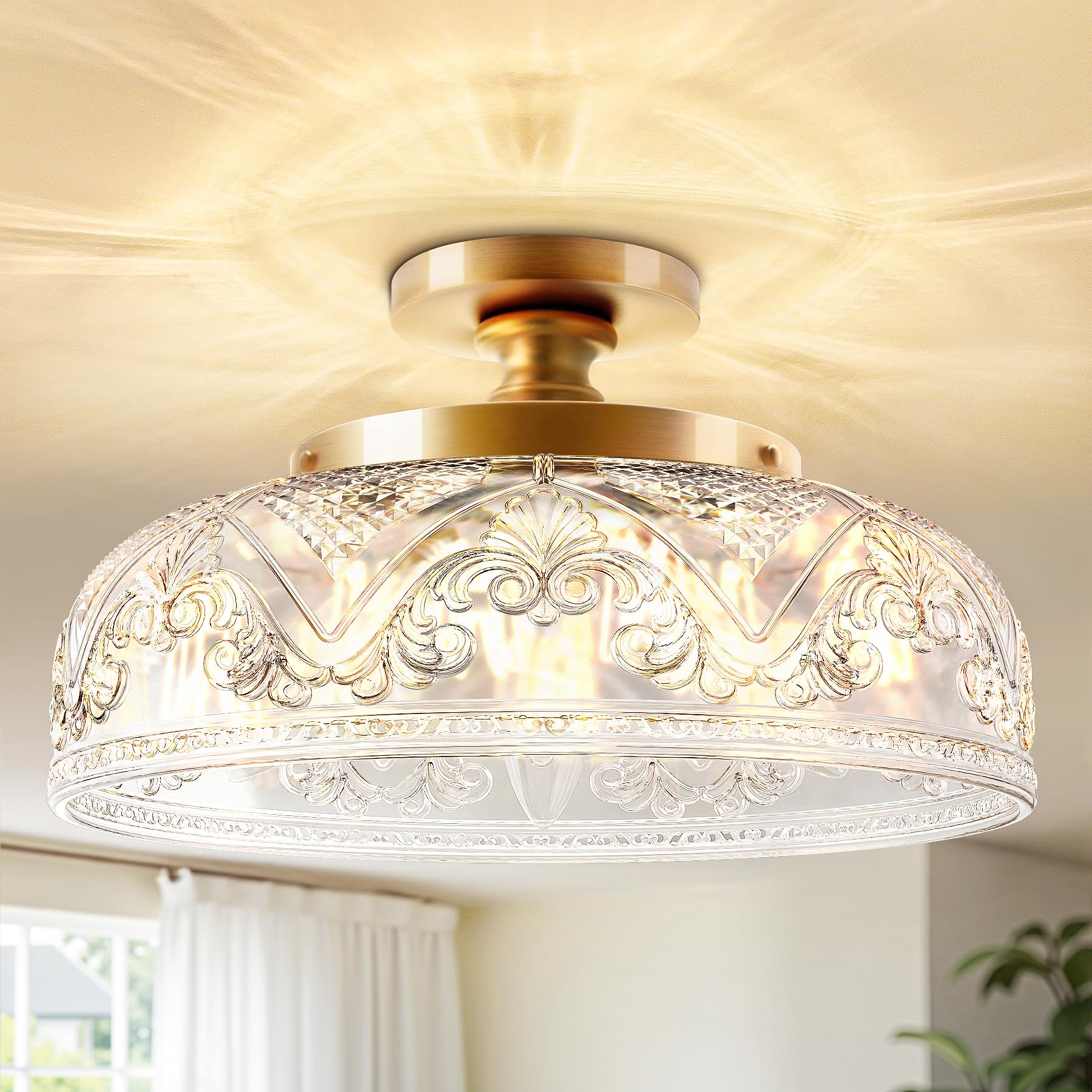 Slypadan semi flush mount 12inch gold glass globe shade brightens a room with vintage charm