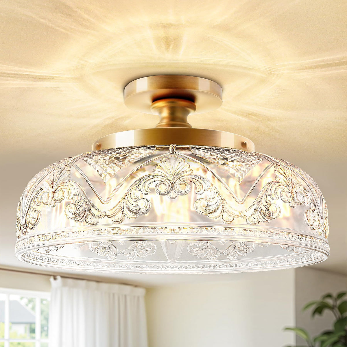 Slypadan semi flush mount 12inch gold glass globe shade brightens a room with vintage charm
