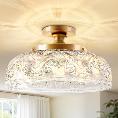 Slypadan semi flush mount 12inch gold glass globe shade brightens a room with vintage charm
