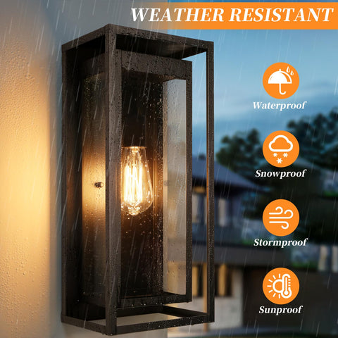 Slypadan weatherproof exterior light in matte black with thick glass shade for resilience.