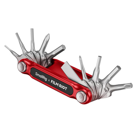 SmallRig Film Riot 10-in-1 folding tool in red offers compact on-set screw access.